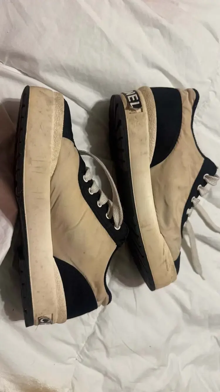 Chanel Vintage Nylon Platform Sneakers with Interlocking CC Logo